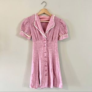 VINTAGE pink puff sleeve button down knit dress